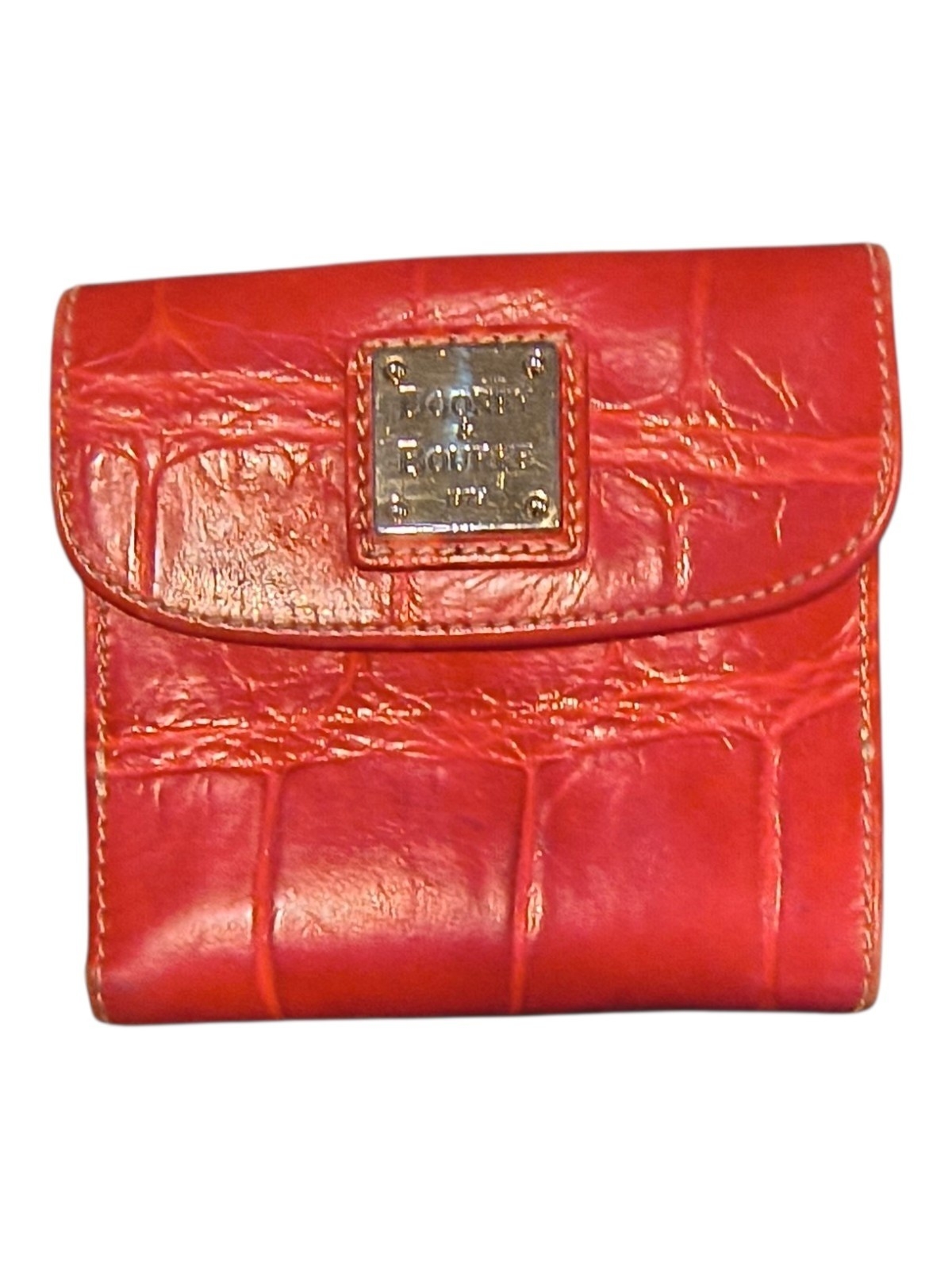 Dooney & Bourke Red Croc-Embossed Leather Wallet With Logo Plaque